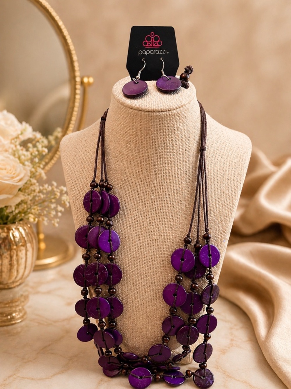paparazzi Purple Multi-Strand Disc Necklace & Earring Set